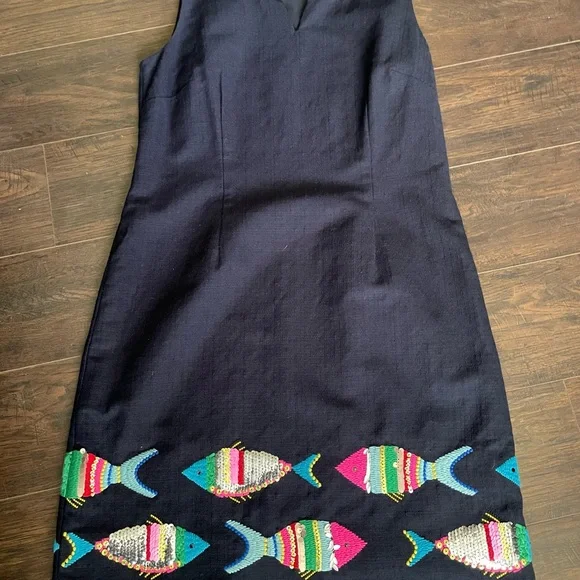 Talbots Dress size 10 Women A Line Tweed Sequins Multicolor Embroidered Fish - Picture 2 of 8